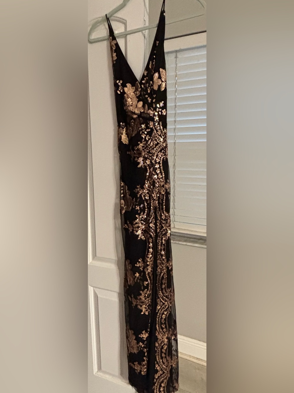 Simple Black Maxi Skirt with Gold Sequin Embroidery